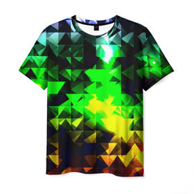 Мужская футболка 3D с принтом Сrystal , 100% полиэфир | прямой крой, круглый вырез горловины, длина до линии бедер | Тематика изображения на принте: green | абстракции | гранж | мозаика | стекло | текстуры