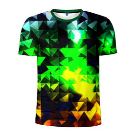 Мужская футболка 3D спортивная с принтом Сrystal , 100% полиэстер с улучшенными характеристиками | приталенный силуэт, круглая горловина, широкие плечи, сужается к линии бедра | Тематика изображения на принте: green | абстракции | гранж | мозаика | стекло | текстуры