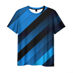 Мужская футболка 3D с принтом Полосы , 100% полиэфир | прямой крой, круглый вырез горловины, длина до линии бедер | blue | линии | плетение | полосы | прикольные | текстуры