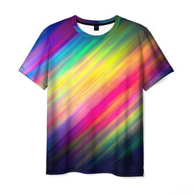 Мужская футболка 3D с принтом Радужные полосы , 100% полиэфир | прямой крой, круглый вырез горловины, длина до линии бедер | линии | новые | полосы | прикольные | радуга | текстуры
