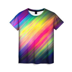 Женская футболка 3D с принтом Радужные полосы , 100% полиэфир ( синтетическое хлопкоподобное полотно) | прямой крой, круглый вырез горловины, длина до линии бедер | линии | новые | полосы | прикольные | радуга | текстуры
