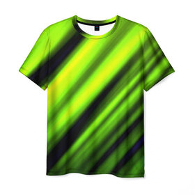 Мужская футболка 3D с принтом Green fon , 100% полиэфир | прямой крой, круглый вырез горловины, длина до линии бедер | Тематика изображения на принте: линии | новые | полосы | популярные | прикольные | текстуры