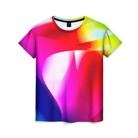 Женская футболка 3D с принтом Радужный , 100% полиэфир ( синтетическое хлопкоподобное полотно) | прямой крой, круглый вырез горловины, длина до линии бедер | абстракт | абстракции | иллюзия | прикольные | текстуры