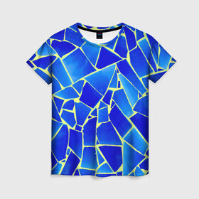 Женская футболка 3D с принтом Мозаика , 100% полиэфир ( синтетическое хлопкоподобное полотно) | прямой крой, круглый вырез горловины, длина до линии бедер | осколки | синий | стекло