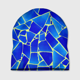 Шапка 3D с принтом Мозаика , 100% полиэстер | универсальный размер, печать по всей поверхности изделия | осколки | синий | стекло
