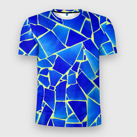 Мужская футболка 3D спортивная с принтом Мозаика , 100% полиэстер с улучшенными характеристиками | приталенный силуэт, круглая горловина, широкие плечи, сужается к линии бедра | Тематика изображения на принте: осколки | синий | стекло