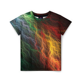 Детская футболка 3D с принтом Разноцветные молнии , 100% гипоаллергенный полиэфир | прямой крой, круглый вырез горловины, длина до линии бедер, чуть спущенное плечо, ткань немного тянется | lightning | молния