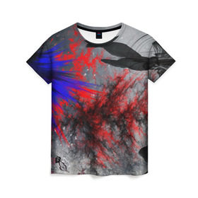 Женская футболка 3D с принтом Взрыв красок , 100% полиэфир ( синтетическое хлопкоподобное полотно) | прямой крой, круглый вырез горловины, длина до линии бедер | взрыв | краски