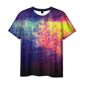 Мужская футболка 3D с принтом Штрихи(потертости) , 100% полиэфир | прямой крой, круглый вырез горловины, длина до линии бедер | Тематика изображения на принте: rainbow | краска | прикольные | радуга | текстуры | штрихи