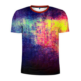 Мужская футболка 3D спортивная с принтом Штрихи(потертости) , 100% полиэстер с улучшенными характеристиками | приталенный силуэт, круглая горловина, широкие плечи, сужается к линии бедра | Тематика изображения на принте: rainbow | краска | прикольные | радуга | текстуры | штрихи