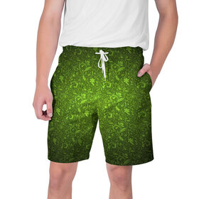 Мужские шорты 3D с принтом Зеленый узор ,  полиэстер 100% | прямой крой, два кармана без застежек по бокам. Мягкая трикотажная резинка на поясе, внутри которой широкие завязки. Длина чуть выше колен | green | абстракции | завитки | прикольные | текстуры | узор