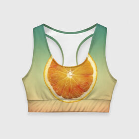Женский спортивный топ 3D с принтом Апельсиновый рай , 82% полиэстер, 18% спандекс Ткань безопасна для здоровья, позволяет коже дышать, не мнется и не растягивается |  | апельсин | градиент | жёлтый | зелёный | оранжевый