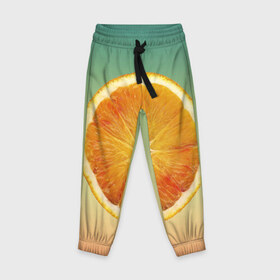 Детские брюки 3D с принтом Апельсиновый рай , 100% полиэстер | манжеты по низу, эластичный пояс регулируется шнурком, по бокам два кармана без застежек, внутренняя часть кармана из мелкой сетки | апельсин | градиент | жёлтый | зелёный | оранжевый