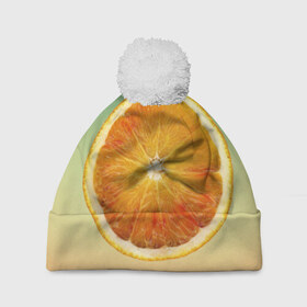 Шапка 3D c помпоном с принтом Апельсиновый рай , 100% полиэстер | универсальный размер, печать по всей поверхности изделия | апельсин | градиент | жёлтый | зелёный | оранжевый