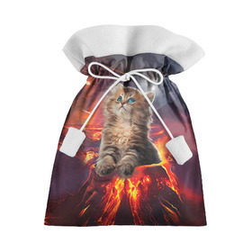 Подарочный 3D мешок с принтом Кот на вулкане , 100% полиэстер | Размер: 29*39 см | Тематика изображения на принте: вулкан | извержение | кот | котенок | лава | метеорит