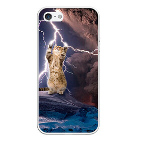 Чехол для iPhone 5/5S матовый с принтом Кот и молния , Силикон | Область печати: задняя сторона чехла, без боковых панелей | буря | гроза | кот | котенок | молния | облака