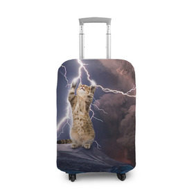 Чехол для чемодана 3D с принтом Кот и молния , 86% полиэфир, 14% спандекс | двустороннее нанесение принта, прорези для ручек и колес | буря | гроза | кот | котенок | молния | облака