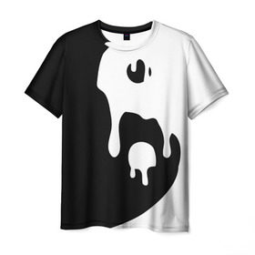 Мужская футболка 3D с принтом Инь Янь , 100% полиэфир | прямой крой, круглый вырез горловины, длина до линии бедер | белое | гармония | инь | краска | черное | янь
