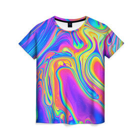 Женская футболка 3D с принтом Цветные разводы , 100% полиэфир ( синтетическое хлопкоподобное полотно) | прямой крой, круглый вырез горловины, длина до линии бедер | абстракция | краска | разводы | узор
