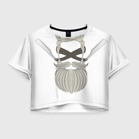 Женская футболка 3D укороченная с принтом Хипстер стайл , 100% полиэстер | круглая горловина, длина футболки до линии талии, рукава с отворотами | борода | бритва | усы | хипстер