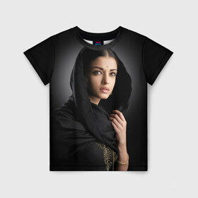 Детская футболка 3D с принтом Индусская девушка , 100% гипоаллергенный полиэфир | прямой крой, круглый вырез горловины, длина до линии бедер, чуть спущенное плечо, ткань немного тянется | индия | индусская девушка | красивая | фон | черный