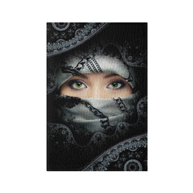 Обложка для паспорта матовая кожа с принтом Восточная девушка , натуральная матовая кожа | размер 19,3 х 13,7 см; прозрачные пластиковые крепления | Тематика изображения на принте: взгляд | восточная девушка | глаза | красивая | никаб | орнамент | узоры | хиджаб