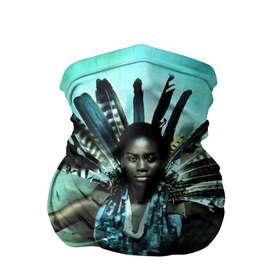 Бандана-труба 3D с принтом Африканская девушка , 100% полиэстер, ткань с особыми свойствами — Activecool | плотность 150‒180 г/м2; хорошо тянется, но сохраняет форму | Тематика изображения на принте: африка | африканская девушка | в перьях | модель | перья