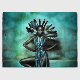 Плед 3D с принтом Африканская девушка , 100% полиэстер | закругленные углы, все края обработаны. Ткань не мнется и не растягивается | Тематика изображения на принте: африка | африканская девушка | в перьях | модель | перья