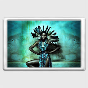 Магнит 45*70 с принтом Африканская девушка , Пластик | Размер: 78*52 мм; Размер печати: 70*45 | Тематика изображения на принте: африка | африканская девушка | в перьях | модель | перья