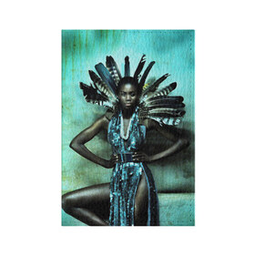 Обложка для паспорта матовая кожа с принтом Африканская девушка , натуральная матовая кожа | размер 19,3 х 13,7 см; прозрачные пластиковые крепления | Тематика изображения на принте: африка | африканская девушка | в перьях | модель | перья