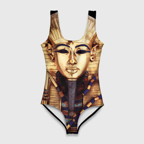 Купальник-боди 3D с принтом Хатшепсут , 82% полиэстер, 18% эластан | Круглая горловина, круглый вырез на спине | Тематика изображения на принте: египет | женщина | золото | маска | фараон египта | хатшепсут