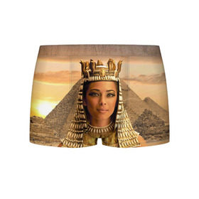Мужские трусы 3D с принтом Клеопатра , 50% хлопок, 50% полиэстер | классическая посадка, на поясе мягкая тканевая резинка | египет | египетская | закат | золото | клеопатра | корона | песок | пирамиды | пустыня | солнце | царица