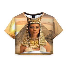 Женская футболка 3D укороченная с принтом Клеопатра , 100% полиэстер | круглая горловина, длина футболки до линии талии, рукава с отворотами | египет | египетская | закат | золото | клеопатра | корона | песок | пирамиды | пустыня | солнце | царица