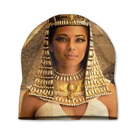 Шапка 3D с принтом Клеопатра , 100% полиэстер | универсальный размер, печать по всей поверхности изделия | Тематика изображения на принте: египет | египетская | закат | золото | клеопатра | корона | песок | пирамиды | пустыня | солнце | царица