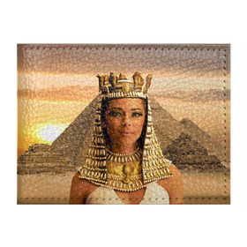 Обложка для студенческого билета с принтом Клеопатра , натуральная кожа | Размер: 11*8 см; Печать на всей внешней стороне | египет | египетская | закат | золото | клеопатра | корона | песок | пирамиды | пустыня | солнце | царица