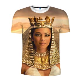 Мужская футболка 3D спортивная с принтом Клеопатра , 100% полиэстер с улучшенными характеристиками | приталенный силуэт, круглая горловина, широкие плечи, сужается к линии бедра | египет | египетская | закат | золото | клеопатра | корона | песок | пирамиды | пустыня | солнце | царица