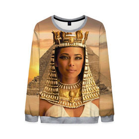 Мужской свитшот 3D с принтом Клеопатра , 100% полиэстер с мягким внутренним слоем | круглый вырез горловины, мягкая резинка на манжетах и поясе, свободная посадка по фигуре | египет | египетская | закат | золото | клеопатра | корона | песок | пирамиды | пустыня | солнце | царица