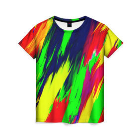 Женская футболка 3D с принтом Краска , 100% полиэфир ( синтетическое хлопкоподобное полотно) | прямой крой, круглый вырез горловины, длина до линии бедер | rainbow | краска | прикольные | радуга | текстуры | штрихи