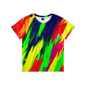 Детская футболка 3D с принтом Краска , 100% гипоаллергенный полиэфир | прямой крой, круглый вырез горловины, длина до линии бедер, чуть спущенное плечо, ткань немного тянется | rainbow | краска | прикольные | радуга | текстуры | штрихи