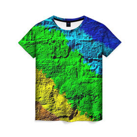 Женская футболка 3D с принтом Краска , 100% полиэфир ( синтетическое хлопкоподобное полотно) | прямой крой, круглый вырез горловины, длина до линии бедер | rainbow | краска | прикольные | радуга | текстуры | штрихи