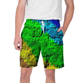 Мужские шорты 3D с принтом Краска ,  полиэстер 100% | прямой крой, два кармана без застежек по бокам. Мягкая трикотажная резинка на поясе, внутри которой широкие завязки. Длина чуть выше колен | rainbow | краска | прикольные | радуга | текстуры | штрихи