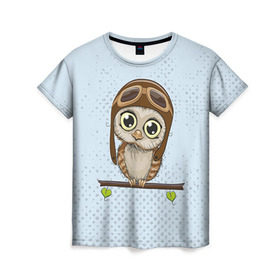 Женская футболка 3D с принтом Сова пилот , 100% полиэфир ( синтетическое хлопкоподобное полотно) | прямой крой, круглый вырез горловины, длина до линии бедер | сова