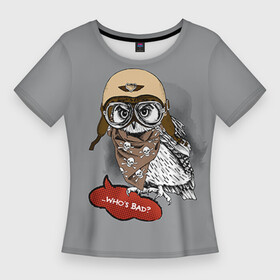 Женская футболка 3D Slim с принтом Сова мотоциклист ,  |  | Тематика изображения на принте: сова