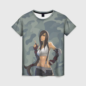 Женская футболка 3D с принтом Военная девушка , 100% полиэфир ( синтетическое хлопкоподобное полотно) | прямой крой, круглый вырез горловины, длина до линии бедер | девушка | камуфляж | рисунок
