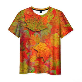 Мужская футболка 3D с принтом Лист клёна , 100% полиэфир | прямой крой, круглый вырез горловины, длина до линии бедер | Тематика изображения на принте: дождь | листопад | осень