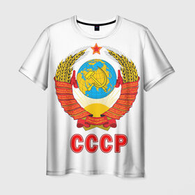Мужская футболка 3D с принтом Герб СССР , 100% полиэфир | прямой крой, круглый вырез горловины, длина до линии бедер | Тематика изображения на принте: герб | россия | рэтро | ссср