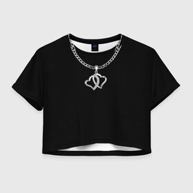 Женская футболка 3D укороченная с принтом Сердца , 100% полиэстер | круглая горловина, длина футболки до линии талии, рукава с отворотами | кулон | любовь. цепь | сердца