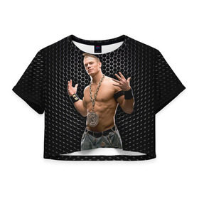 Женская футболка 3D укороченная с принтом John Cena , 100% полиэстер | круглая горловина, длина футболки до линии талии, рукава с отворотами | john cena | wwe чемпион | джон сина