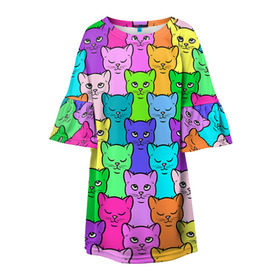 Детское платье 3D с принтом Котятушки , 100% полиэстер | прямой силуэт, чуть расширенный к низу. Круглая горловина, на рукавах — воланы | кот | котенок | котик | кошечка | кошка | мем | независимая | сильная