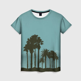 Женская футболка 3D с принтом Пальмы , 100% полиэфир ( синтетическое хлопкоподобное полотно) | прямой крой, круглый вырез горловины, длина до линии бедер | деревья | пальмы | пляж | трафарет